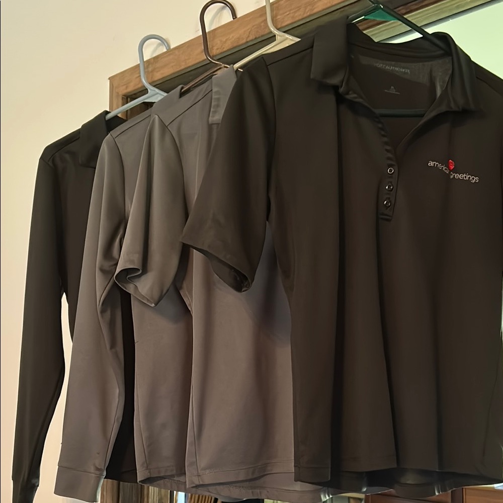 American Greetings set of 4 Polo Shirts black & gray 2 long 2 short sleeves MED